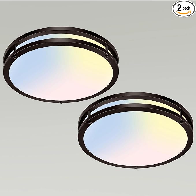 libtit 13-Inch Flush Mount Ceiling Lights, Dimmable 3000K-6500K Adjustable LED Ceiling Light, 24W Round Slim Light Fixture, Oil Rubbed Bronze for Kitchen, Bedroom, Bathroom, Hallway- 2 Pack