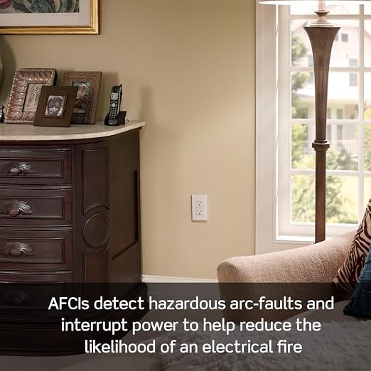 Leviton AFCI Outlet, 15 Amp, Self Test, Tamper-Resistant with LED Indicator Light, Protection from Electrical Fires, AFTR1-GY, Gray