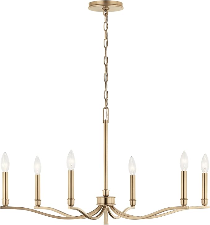 Kichler Malene 6-Light Chandelier, Updated Traditional Light in Champagne Bronze, Sloped Ceiling Compatible, for Foyer, Dining Room, Living Room or Bedroom (17.75" x 32"), 52695CPZ