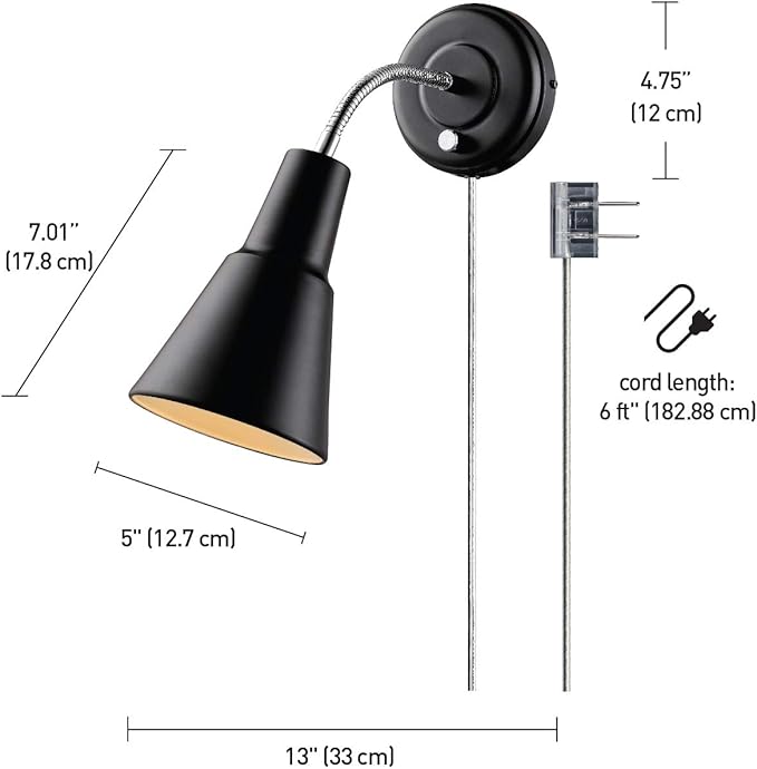 Globe Electric 65312 Ramezay Gooseneck Sconce, Matte Black (Pack of 2)