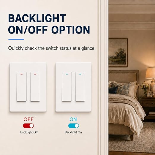 Smart Switch for Light 2 Gang, Neutral Wire Required, 2.4GHz Wi-Fi Switch Compatible with Alexa and Google Home, UL Certified