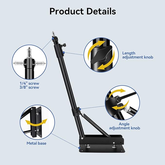 Takerers Ring Light Wall Mount, 4.3ft /51 inch Wall Ring Light Mount,180º Flexible Rotation, Triangle Boom Arm with 3/8 & 1/4 Screw for Photography Light, Monolight, Softbox, Umbrella, Reflector