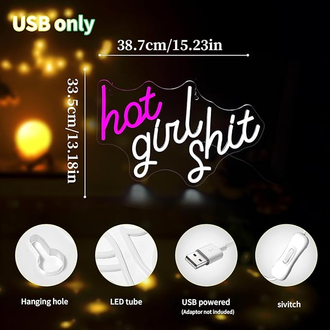Pink Girl Neon Sign for Wall Decor Led Neon Signs Light Up Sign Room Decor Neon Lights Sign USB Powered