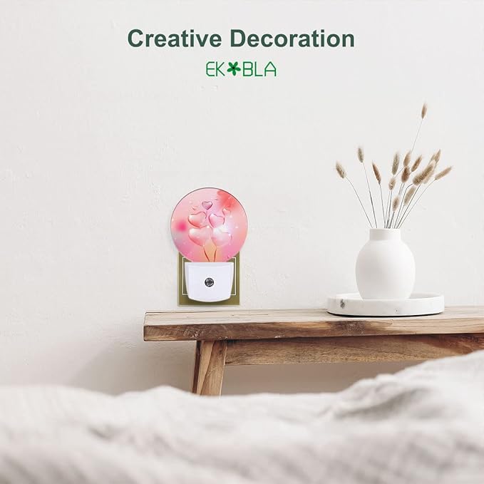 EKOBLA Valentine Romantic Pink Night Light Love Heart Shape Balloons Night Lights Plug into Wall Auto Sensor LED Plug-in Nightlights for Boys Girls Men Women Valentine's Day Gift