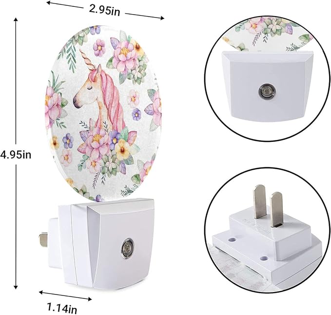EKOBLA Unicorn Night Light, Pink Unicorn Among Flowers Night Lights Plug Into Wall with Auto On/Off Sensor for Girls Bedroom, Nursery and Indoor Home Decor