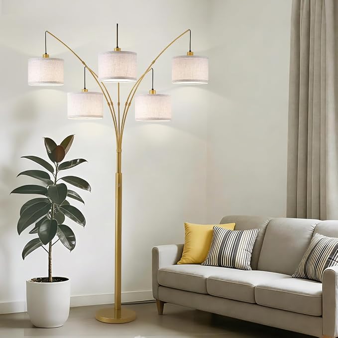 Gold Floor Lamps for Living Room, 4000LM Super Bright Arc Floor Lamp with Remote Control, Large Tall Floor Lamps with Stepless Dimmable, 80" Mid Century Tree Floor Lamp for Bedroom, Office