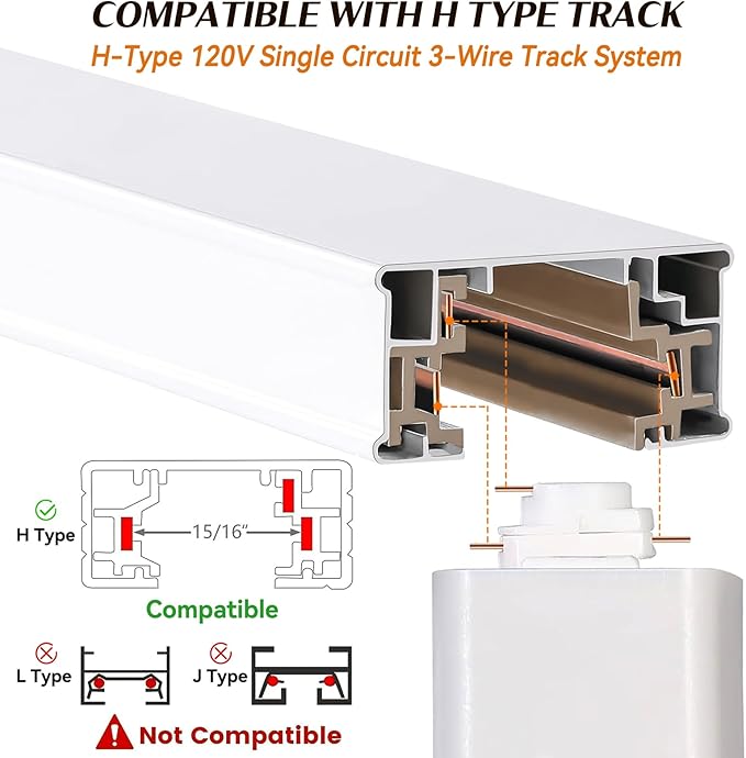 Track Lighting Heads 12W Zoomable LED Track Lighting,Adjustable 2700-6500k H Type Track Light Dimmable Bright CRI90+ 15°-60° Ceiling Spotlight for Accent Task Wall Art Exhibition(6 Pack White)