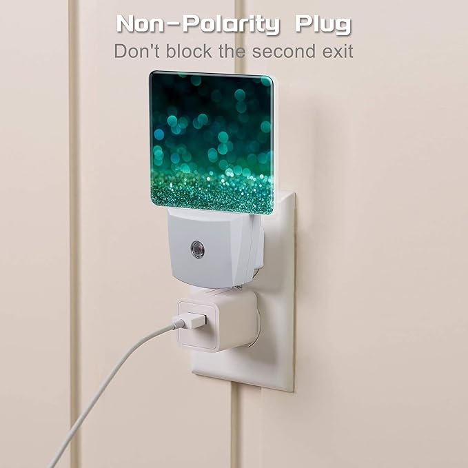 Green Gold Glitter Night Light - Plug into Wall, Green Sparkle Shining Lights Dusk to Dawn, 0.5w Energy Saving Sleep Friendly Night Light for Kids Boys Girls Home Decor