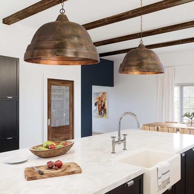 Capital Lighting 335313XB Sedona Handcrafted Sand-Cast Aluminum Industrial Metal Dome Pendant, 1-Light 100 Watts, 20" H x 28" W, Oxidized Brass