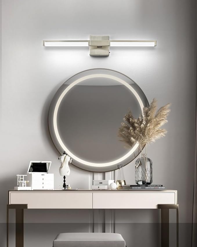 Modern Bathroom Light Fixtures Over Mirror, 24 Inch Brushed Nickel Vanity Light Bar for Bathroom, 12W 5CCT Diammable Wall Light
