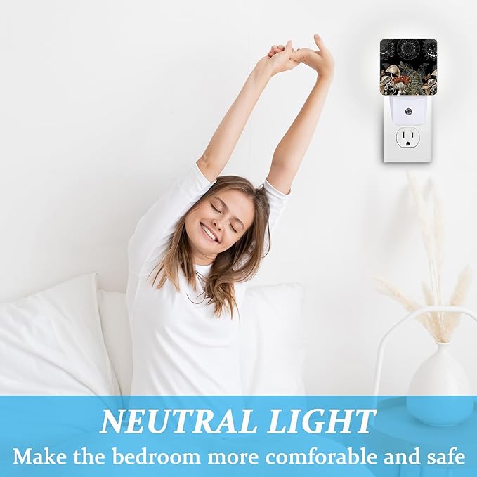 Vintage Mushroom Night Light, Plug-into Wall Moom Phase Nightlight Lamp with Dusk to Dawn Sensor, Led Lamp 0.5W Energy Efficient for Boys Girls Adults Home Decor