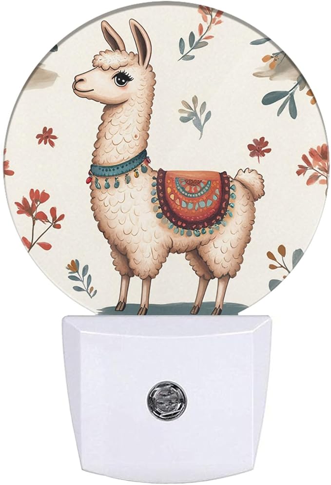 EKOBLA Cute Llama Led Night Light Alpaca Animal and Cactus Dusk to Dawn Plug-in Nightlights Auto Sensor for Home Indoor Bathroom Hallway Kitchen