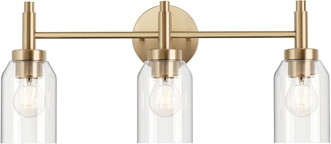 Kichler Madden 3-Light Bathroom Vanity Light, Champagne Bronze | Modern vanity light with clear glass for single bathroom mirrors (24" x 10.5"), 55185CPZ