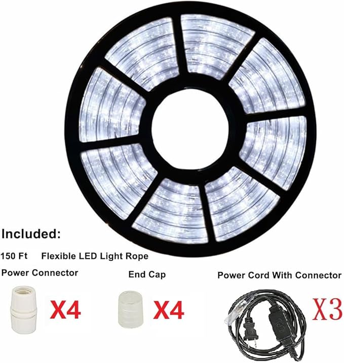 150ft LED Rope Lights Outdoor Waterproof, LED Strip Lights for Indoor Outdoor Rope Lighting Garden,Patio,Bedroom,Party,Pool,Indoor Outdoor Xmas Decoration(Cold White)
