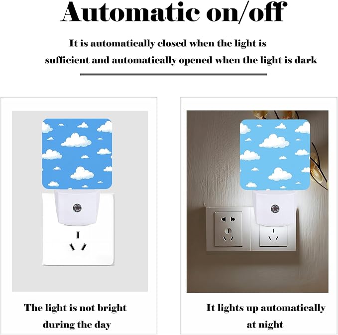 Clouds and Blue Sky Night Light,Plug-in Night Lights with Dusk-to-Dawn Sensor for Stairway,Hallway,Bedroom Sleep Friendly Ideal for Women/Girls/Boys Gift,0.5w