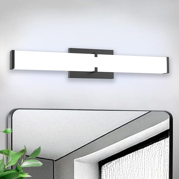 Bathroom Vanity Light with Night Light Cool White 5700K Black Modern Matte Bathroom Lighting Fixtures; 24 Inch IP44 25W Equivalent to Incandescent 250W for Over Mirror Vanity Light ETL Listed