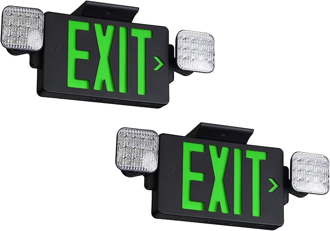 GZRUIYANG Black Housing Exit Sign With Emergency Lights Green, LED Exit Light With Battery Backup, UL 924 Certified, AC 120/277V, Commercial Lights Combo for Business - 2 Pack