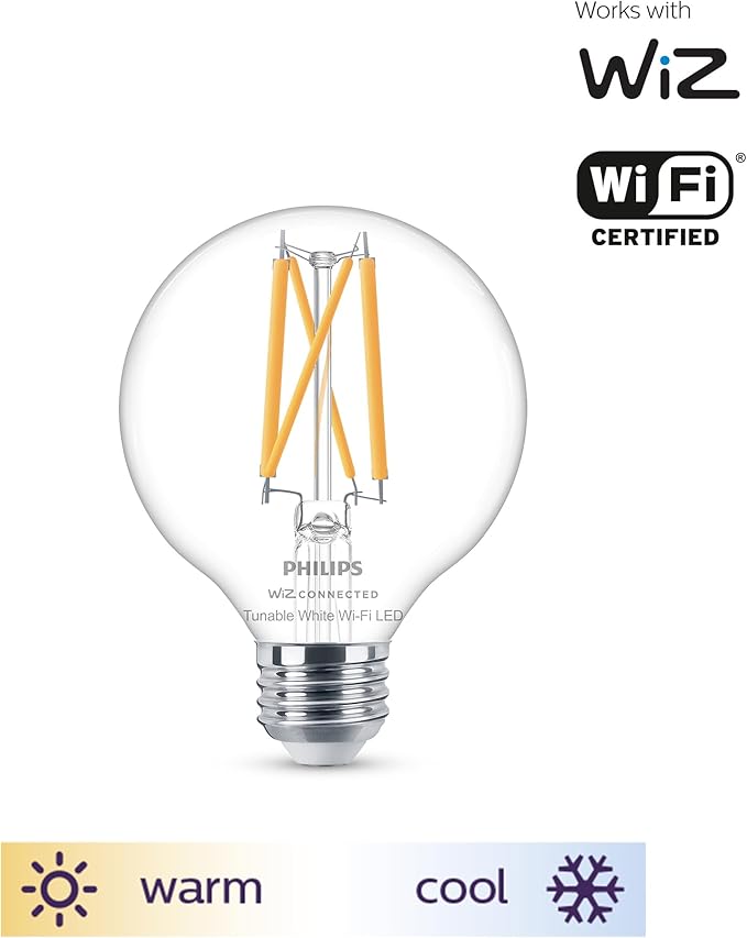 PHILIPS Smart Vintage G25 60W Tunable White Filament LED Smart Bulb 4 Pack - E26 Indoor -Connect to Your Wi-Fi - Control with Voice or App - Powered by WiZ Connected
