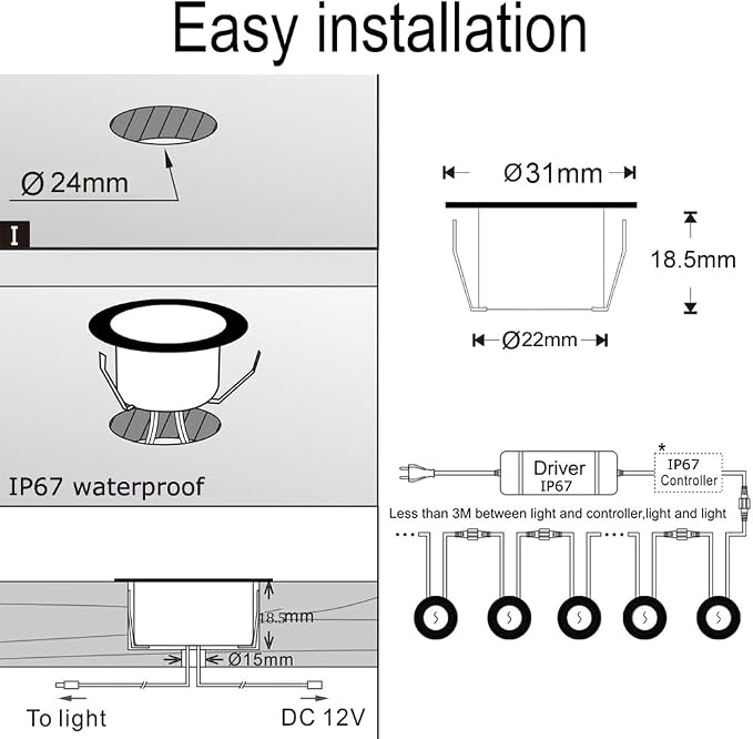Sumaote LED Deck Lights Kit, 50 Pack 1.22" WiFi Smart RGBW+IC Multicolor | Recessed Low Voltage 12V IP67 Waterproof, App Control Dynamic Color Changing, for Outdoor Step Stair Garden Yard Landscape