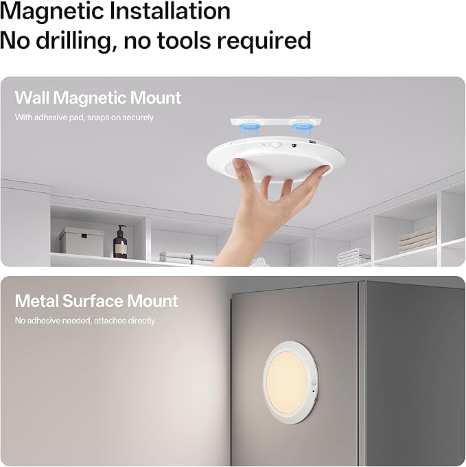 Homelist 12000mAh Rechargeable Magnetic Ceiling Light with Remote, 2 Pack | Shower Lights for Inside, Battery Operated Motion Sensor Ceiling Light for Renters Closet, Stairs, 3 Color Temperatures