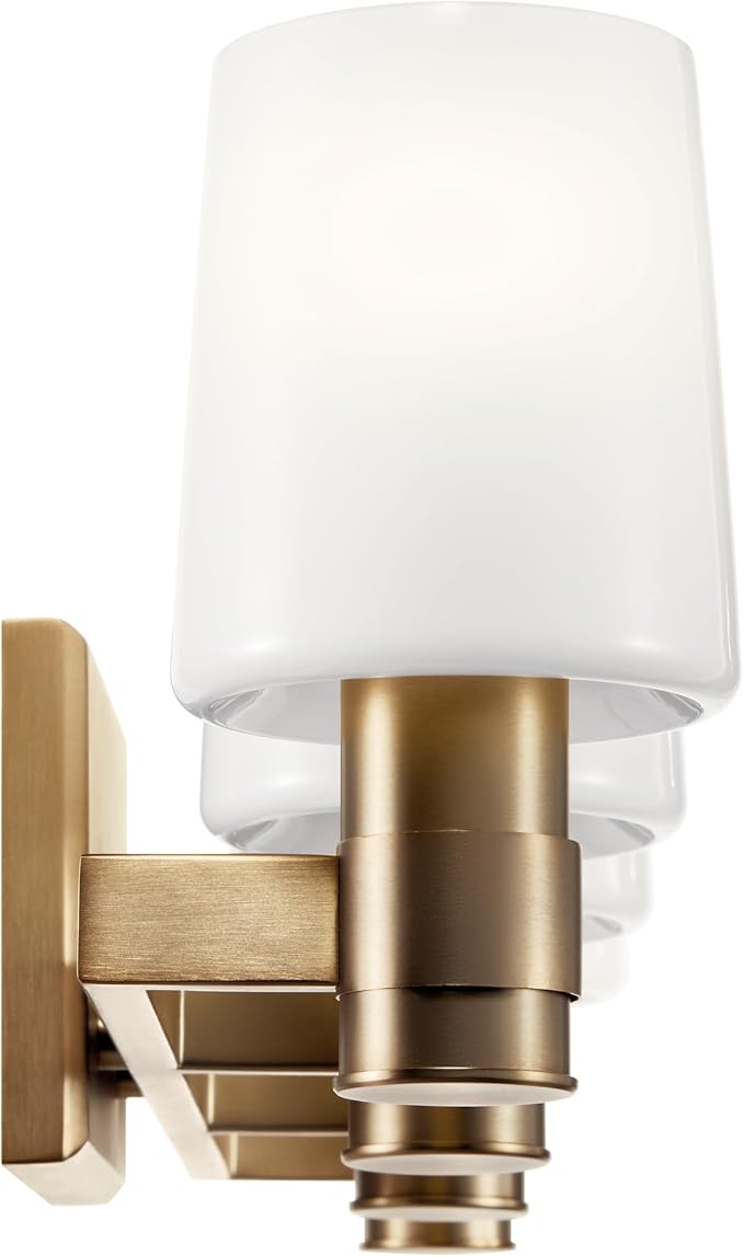 Kichler Adani 4-Light Bathroom Vanity Light, Champagne Bronze | Modern vanity light with opal glass for bathrooms and powder rooms (30" x 8.25"), 55177CPZ