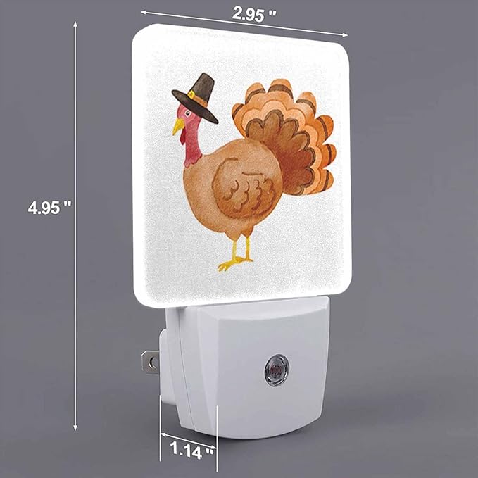 LED Night Light Plug into Wall with Dusk to Dawn Light Sensor White Energy Efficient Watercolor Thanksgiving Turkey Nightlight for Bedroom Bathroom Hallway Living Room Kitchen