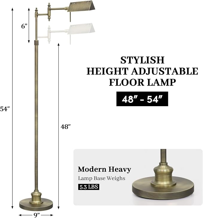 Bairth Bronze Reading Floor Lamp, Dimmable Pharmacy Standing Lamp | 3 Color Temperature, Dimmable, 17W LED, Height Adjustable, 360°Swing Arm, for Living Room, Bedroom, Office, Craft & Sewing