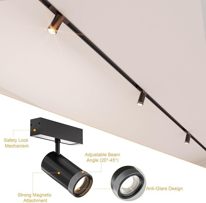 Adjustable Focus Spotlight 4 Pack, 18W Magnetic Track Light Head, 24V LED Lamp, Rotatable Spotlight, Smart Control via App, Remote & Voice, Dimmable & CCT 2700K-6000K, Beam Angle 20°-45°