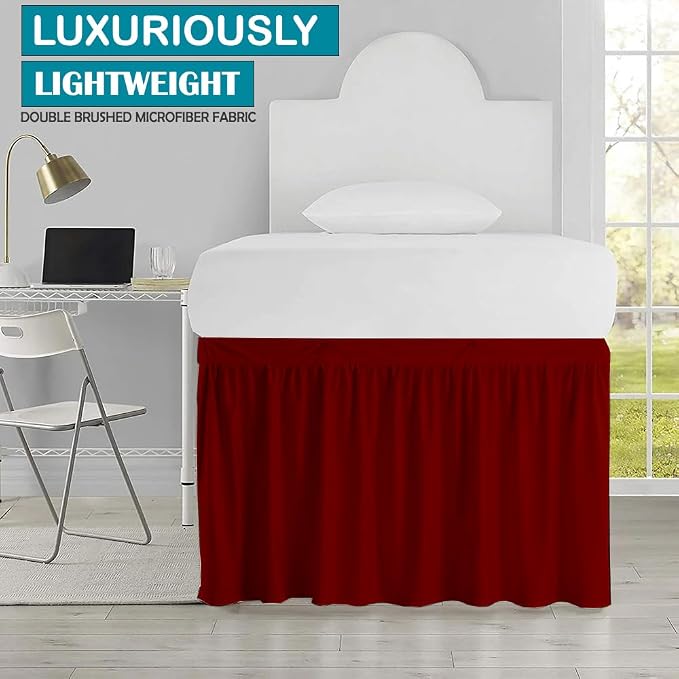 Dorm Room Bed Skirt, Twin XL - 30 inch Drop, Dust Ruffled Bed Skirt for College Dorms, 100% Microfiber Extra Long Bedskirt - Ivory