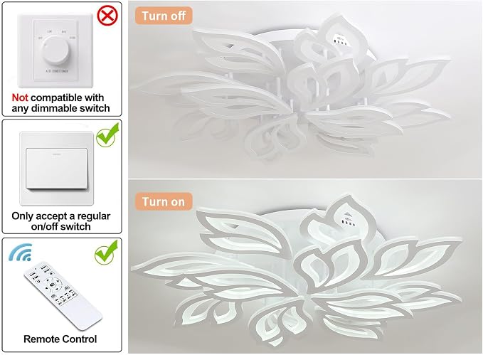 Garwarm 32" LED Flush Mount Ceiling Light, Low Profile Dimmable Fixture | Modern Ceiling Light with Remote, Acrylic Flower Lamp,Stepless Color Temperature Change for Large Bedroom Living Room Kitchen