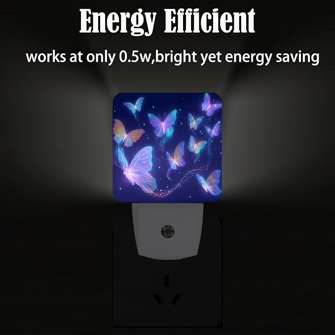 Glowing Purple Butterflies Night Light,Plug Into Wall Decor for Stairway,Hallway,Kitchen,Dusk to Dawn Sensor Nightlights for Boys/Girls/Women/Men Room Gifts