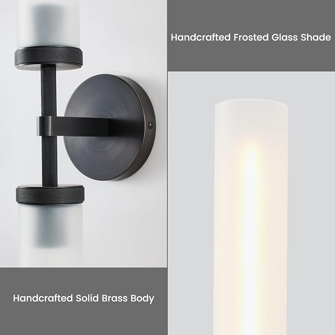 30" 2 Lights Hardwired Frosted Glass Bathroom Wall Sconces, Handmade Knurled Black Wall Light Fixture,Modern Vanity Light for Living Room,Hallway, Bedroom, Indoor Wall Lamp, Bulb Included