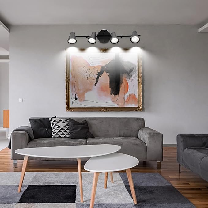 LABOREDUCER Track Lighting Fixture Ceiling, LED Flexible Track Lights with Swing Arm, 4-Light Directional Black Flush Mount Ceiling Spotlight for Kitchen, Living Room (GU10 Bulbs NOT Included)