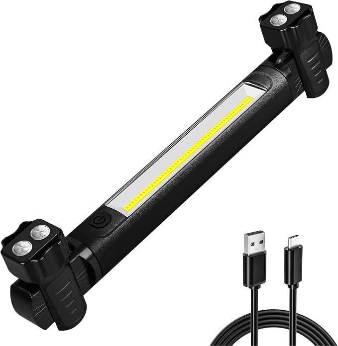 Work Light, 2500LM Ultra Bright, 5200mAh Rechargeable LED Work Lights, Magnetic Underhood Work Light Bar with Hooks, Portable Mechanic Light for Car Repairing Inspection Garage Workshop Emergency