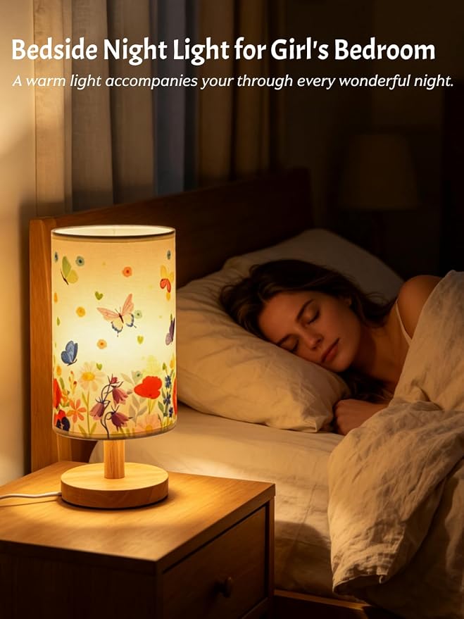 Butterfly Kids Table Lamp for Bedroom Girls Flower Bedside Lamps-3 Colors Nightstand Night Light with Butterfly&Flowers Lampshade Desk Lamp for Boy Girls Room Home Decor,Butterfly Gift for Girl