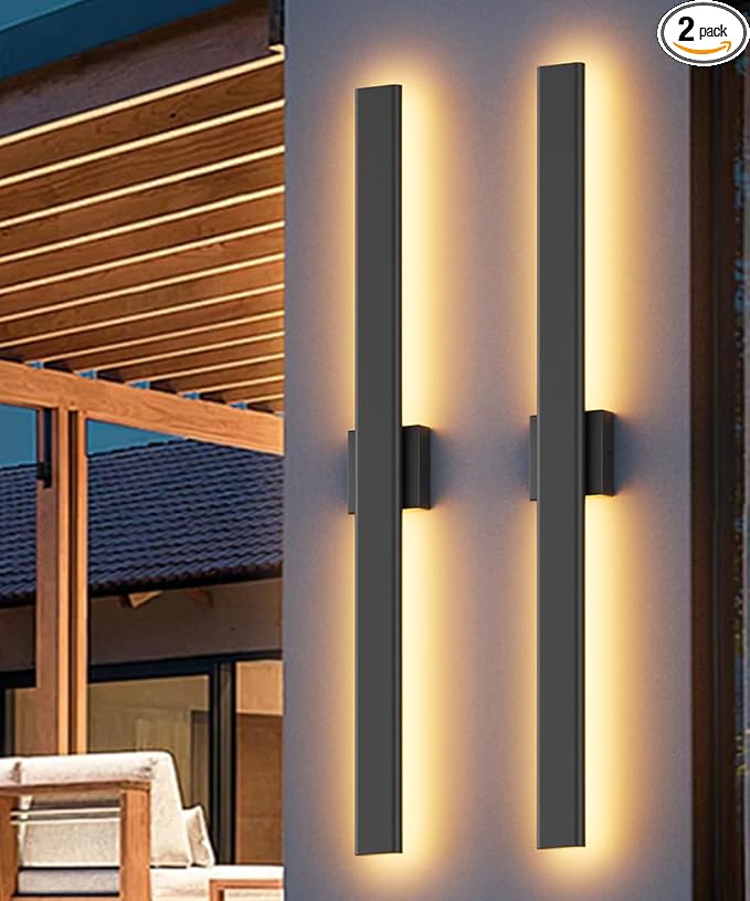 Aipsun 2 Packs Black Outdoor Wall Light 39.4inch Modern LED Exterior Wall Sconce, Long LED Linear Exterior Lights 3000K 4000K 6000K for Entrance, Hallway, Garage, Porch(3CCT)