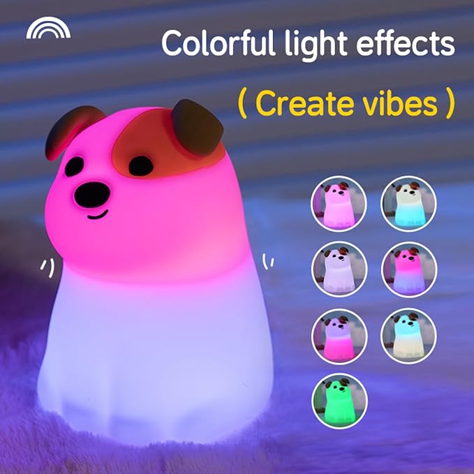 Led Cute Puppy Night Light, 7 Colors Dimmable Bedside Lamp, Touch Control Night Lamp with Timer for Kids Adults, Used for Camping Party Room Decor(Puppy)
