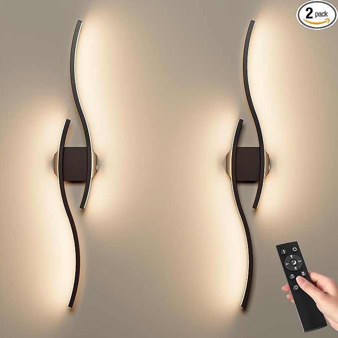 hunhun Battery Operated Wall Sconces Set of Two, Wireless Wall Sconce with Remote Control, Black Rechargeable Sconces 3000K-6500K, RGB Dimmable Wall Lights for Living Room, Hallway, Bedroom (2 Pack)