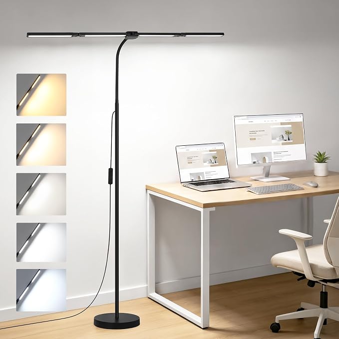 LED Floor Lamp with 4 Light Bars, 24W/3000LM Ultra Bright Wide Reading Lamp | Architect Standing Lamp with Rotating Swing Arm, Dimmable Flexible Gooseneck Floor Lamp for Office, Task Lamp for Craft Read