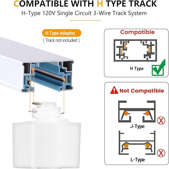 VANoopee 16-Pack 5-Color LED Track Lighting Heads H Type Track Light Heads Dimmable, 2000K 3000K 4000K 5000K 6000K Adjustable, Flicker Free CRI90+ 24° 10W 800lm, White
