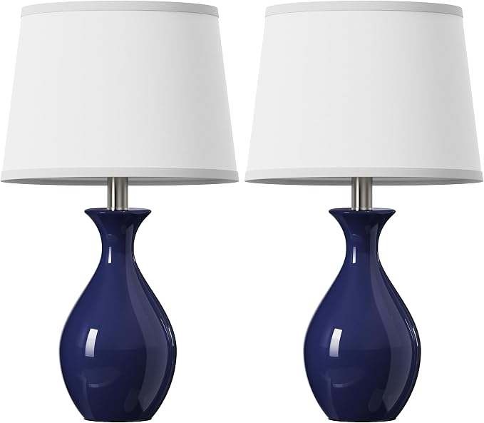 Table Lamp Set of 2, Modern Ceramic Bedside Lamps for Night Stands, Classic Small Lamp Nightstand Lamp for Bedroom Living Room Desk End Table Rocker Navy Blue