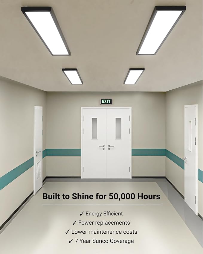Sunco 12 Pack 1x4 LED Flat Panel Lights, 3CCT Selectable, 30-46W, Dimmable | 5700LM, Selectable Wattage 30W/40W/46W, Selectable CCT 3500K/4000K/5000K, 0-10V Dimming, Matte Black, Surface Mount