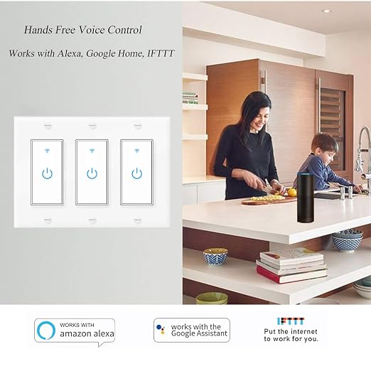 Smart WiFi Light Switch 3 Gang Compatible with Alexa and Google Home