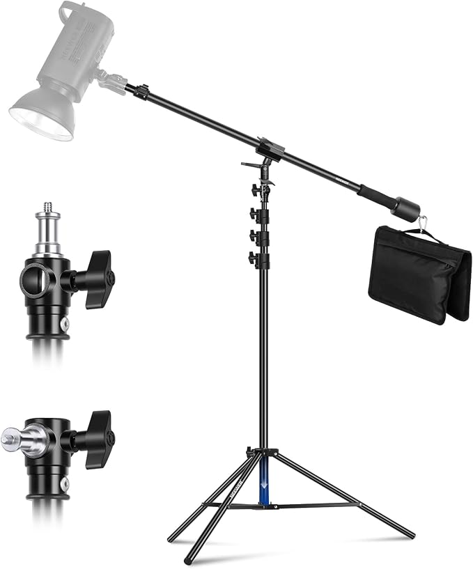 NEEWER Air Cushioned Aluminum Light Stand, 9.8ft/3m Adjustable Photography Stand with Boom Arm, Counterweight, Sandbag, 1/4" Screw for Softbox, Studio Flash, Umbrella, Ring Light, Max Load 5kg
