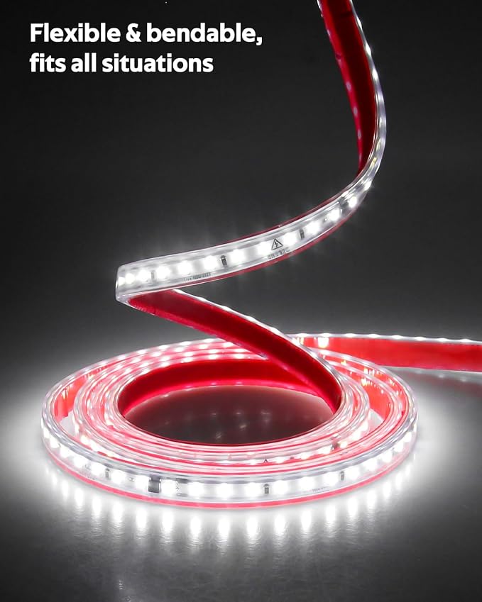 AC 120V LED Strip Light 72in Under Cabinet Cold White Self-Adhsive Under Counter Lighting Strips Plug in with Switch Waterproof Flexible Super Bright LED Rope Lights for Bathroom Kitchen 120LED/M 6FT