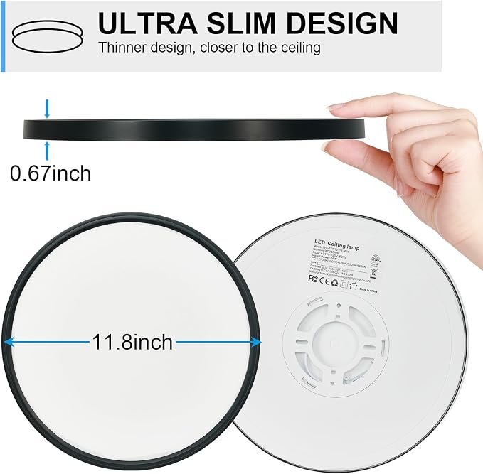 4Pack LED Flush Mount Ceiling Light: 12 inch Super Slim Dimmable & 5CCT (2700-6000K) Kitchen Lighting Fixtures Ceiling - 24W Black Low Profile Ceiling Lamp for Bedroom Garage Hallway