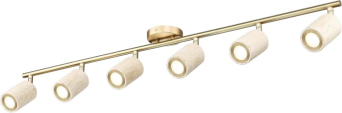 FEMILA Natural Stone Track Lighting Kit, 3000K LED Track Lights Ceiling Mount, 44.5" Track Lighting Fixtures for Kitchen, Living Room, Hallway, Brushed Gold, 4FS107TL-6 BG-NS