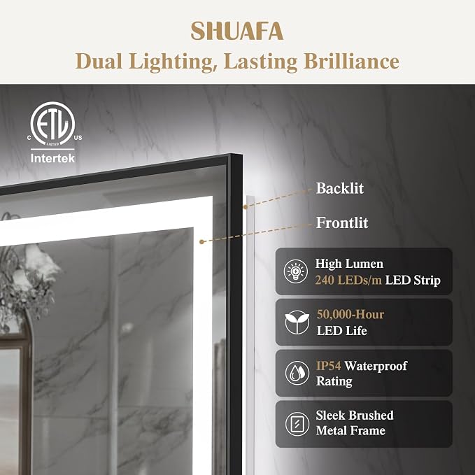 36X36 Inch LED Bathroom Mirror with Lights, Black Frame Frontlit+ Backlit Bathroom Vanity Mirror for Wall, Ultra-Clear Tempered Glass, Shatter-Proof, Anti-Fog and Memory Function, ETL Listed | Bathroom Vanity Mirror for Wall, Ultra-Clear Tempered Glass...
