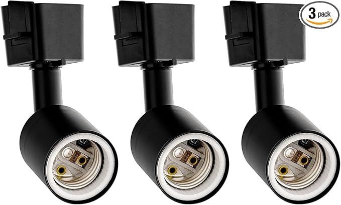 mirrea L Type Track Lighting Head to E26 Medium Screw Base Adapter Light Direction Adjustable Pack of 3 (Black)