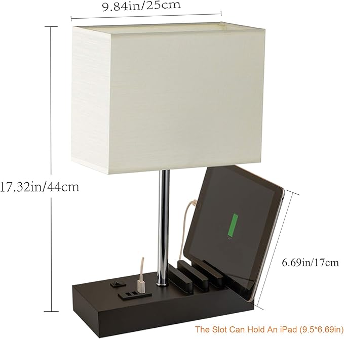 Briever Upgraded 3 USB Table Lamp with 2 USB A & C Charging Ports, Bedside Desk Lamp with 2 AC Outlets and Wooden Phone Stand Organizer, Nightstand Lamp for Bedroom, Living Room, Office, Natural Wood